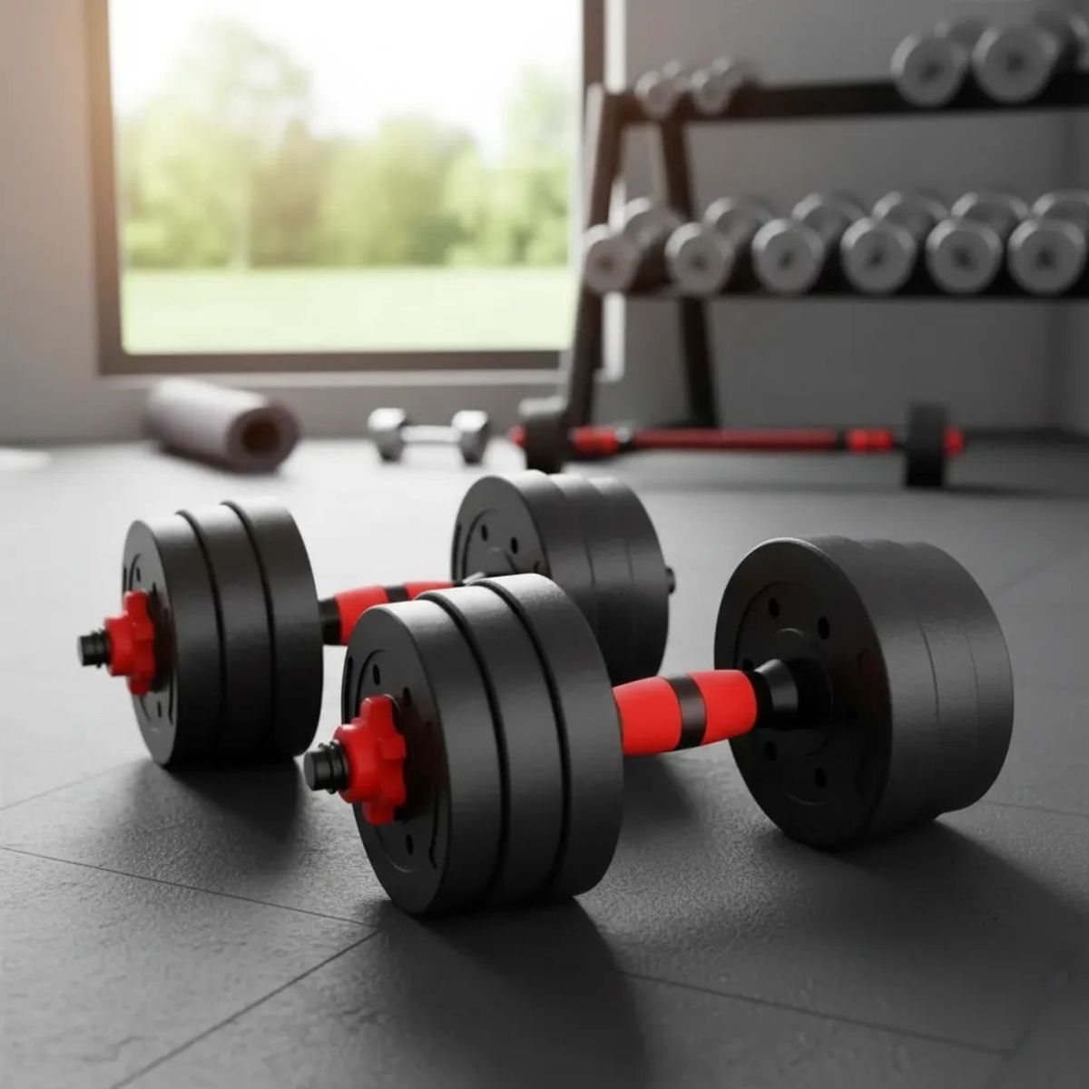 GENERICO - Set Mancuernas Y Barra Unibles 30kg Fitness Pesas Ajustables Color Negro