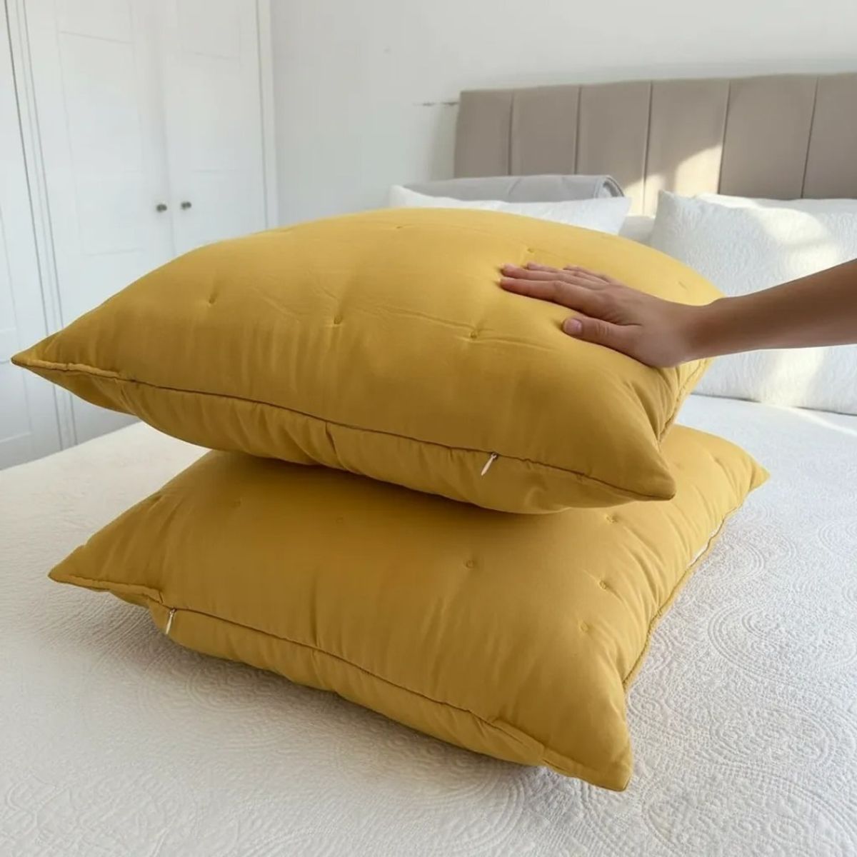 TODOHOGAR SANTIAGO DE CHILE - Set De 2 Cojines Bordados 60×60 Cm · Algodón · Mostaza Cálido