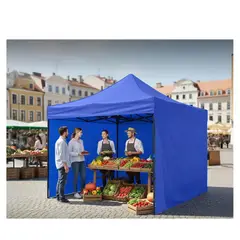 EVERSO - Toldo Plegable Ilios 3x3 Azul Impermeable con Paredes Laterales