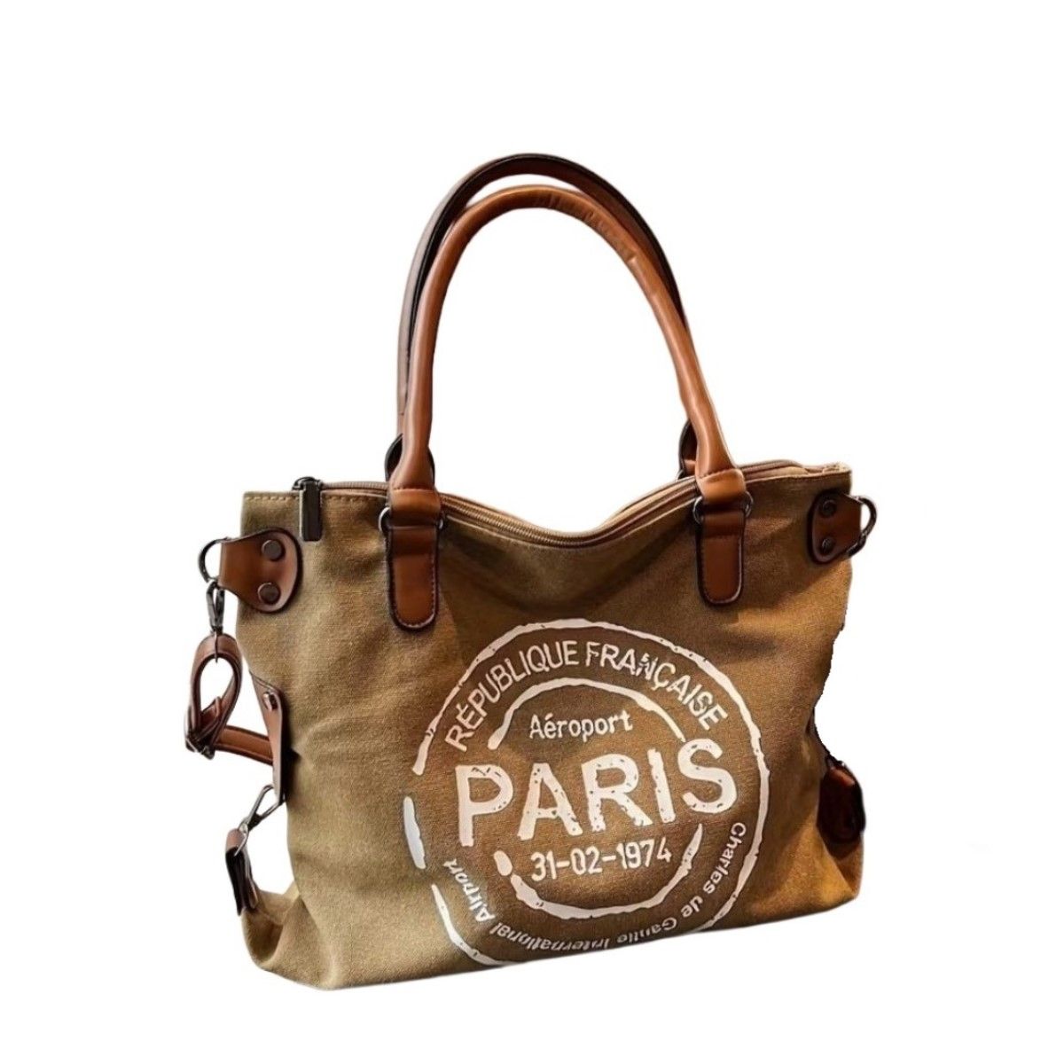 VANE COLLECTION - Cartera mujer canvas de diario estampada paris casual camel y blanca