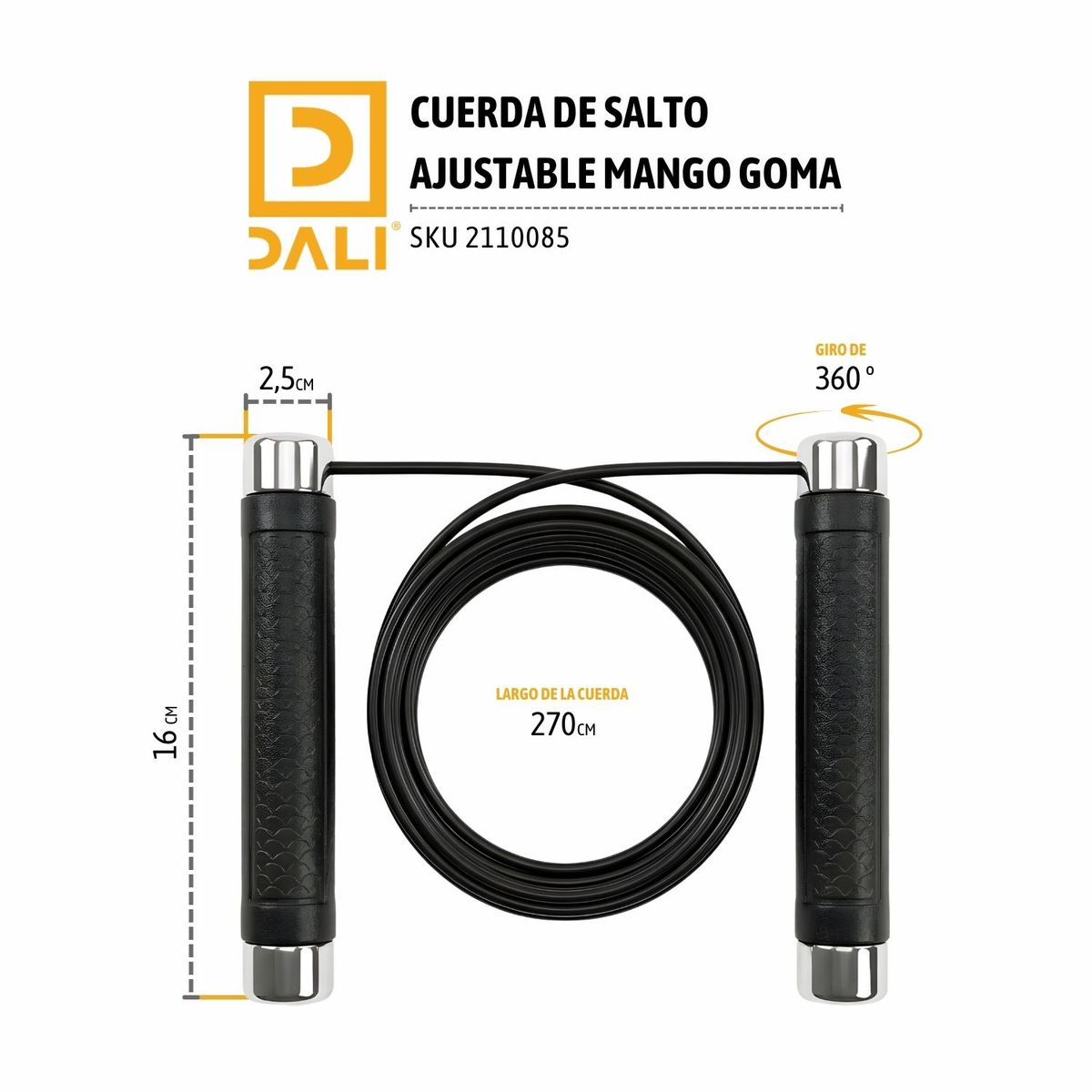 DALI - Cuerda de Salto Ajustable con Mango de Goma