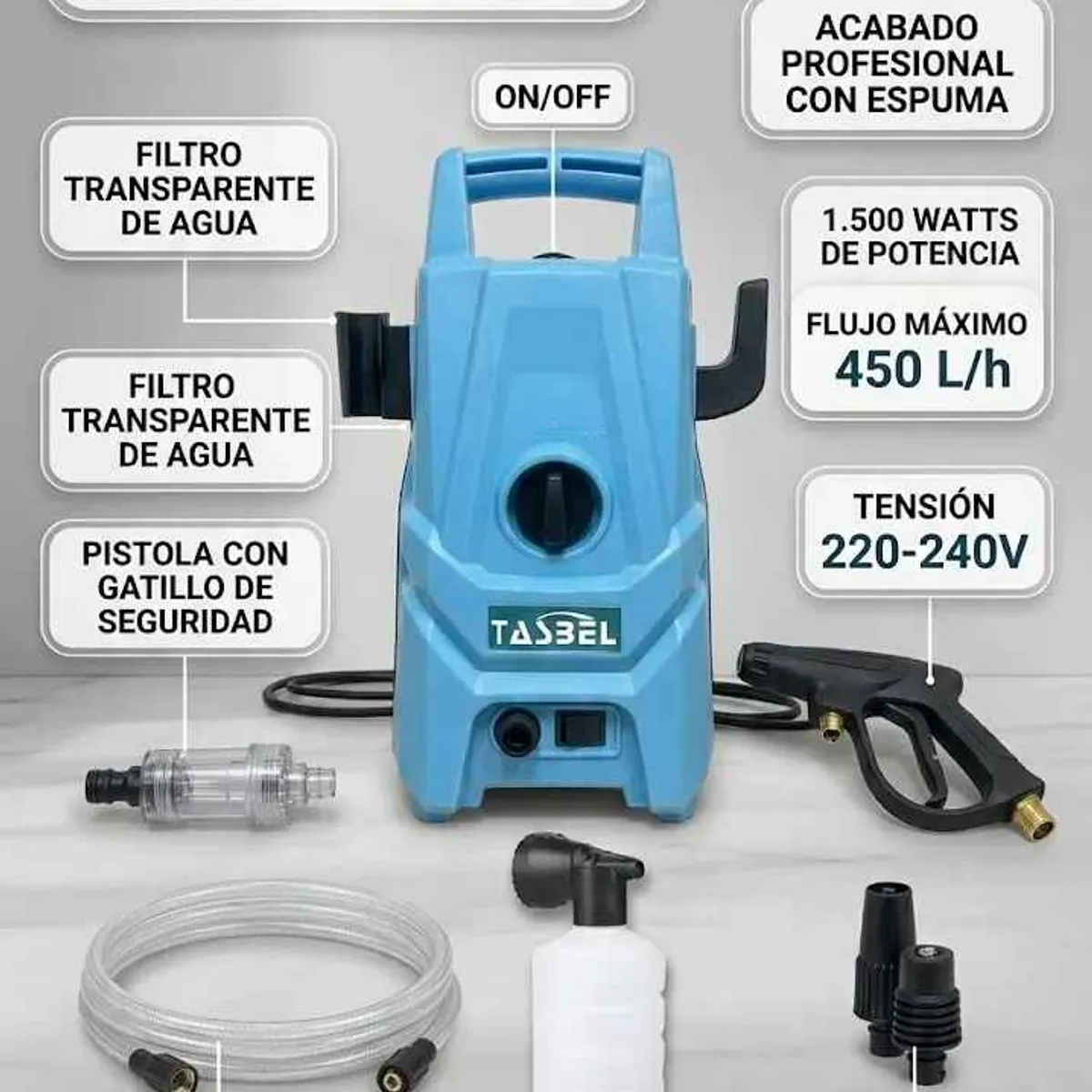 GENERICO - Hidrolavadora Tasbel 1500w Eléctrica 220v Azul Azul 60 con accesorios