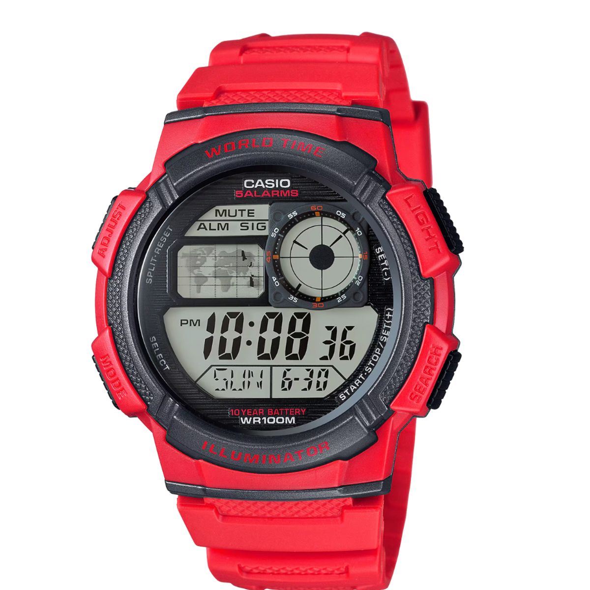 CASIO - RELOJ CASIO AE-1000W-4AVDF WORLD TIME ROJO HOMBRE