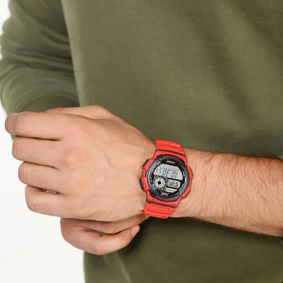 CASIO - RELOJ CASIO AE-1000W-4AVDF WORLD TIME ROJO HOMBRE