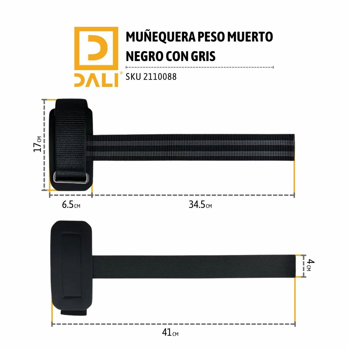 DALI - Muñequeras con Straps para Levantamiento de Pesas Par Color negro