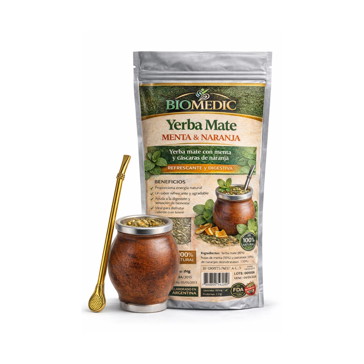 PLAYADITO - Yerba Mate Sabor Menta y Naranja  Natural 1kg