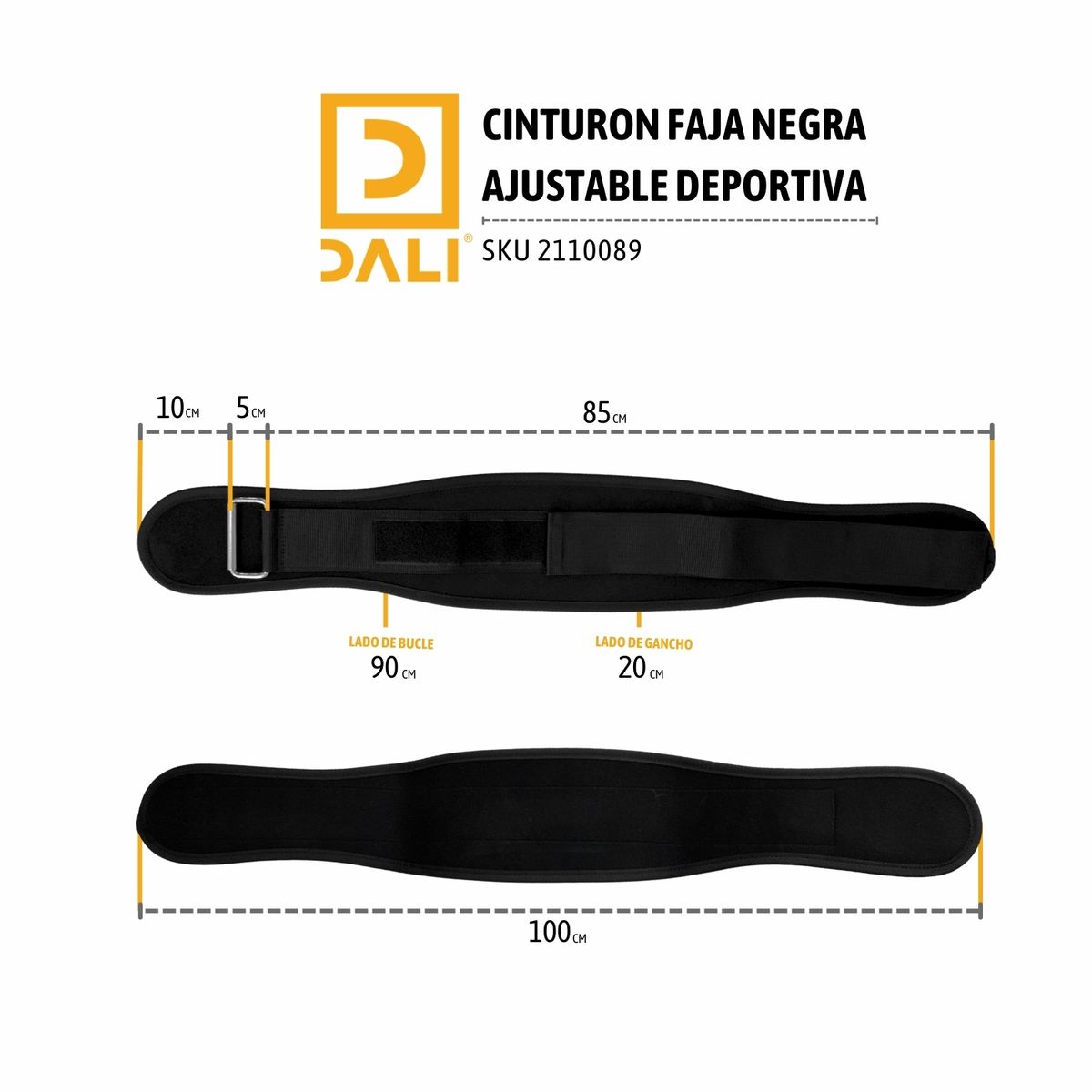 DALI - Cinturón Gimnasio Faja Lumbar 98 cm Ajustable Para Levantamiento de Pesas Soporte Espalda
