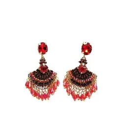 VANE COLLECTION - Aros para mujer pegados medianos largos boho chandelier cristales en rojo