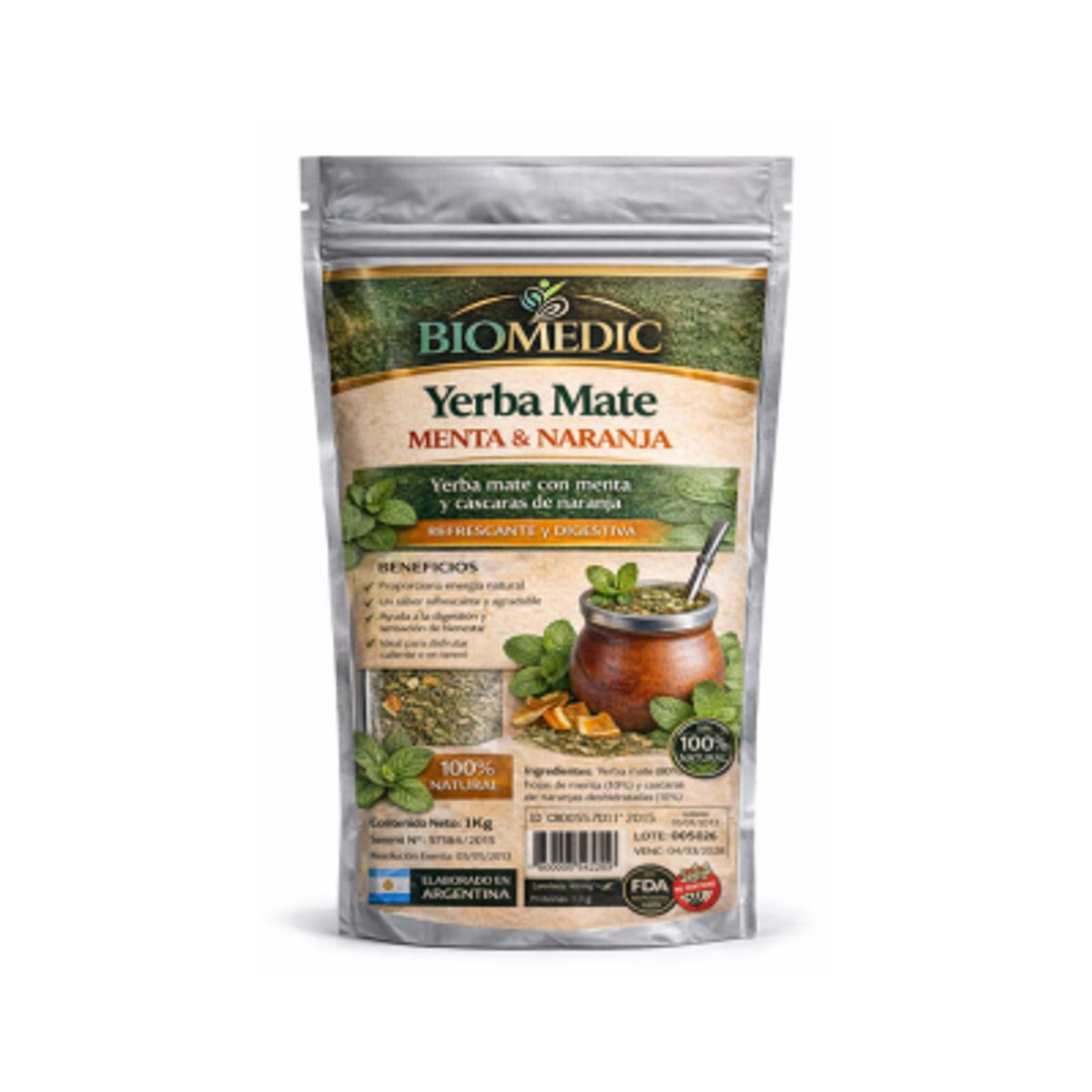 GENERICO - Yerba Mate Sabor Menta y Naranja  Natural 1kg