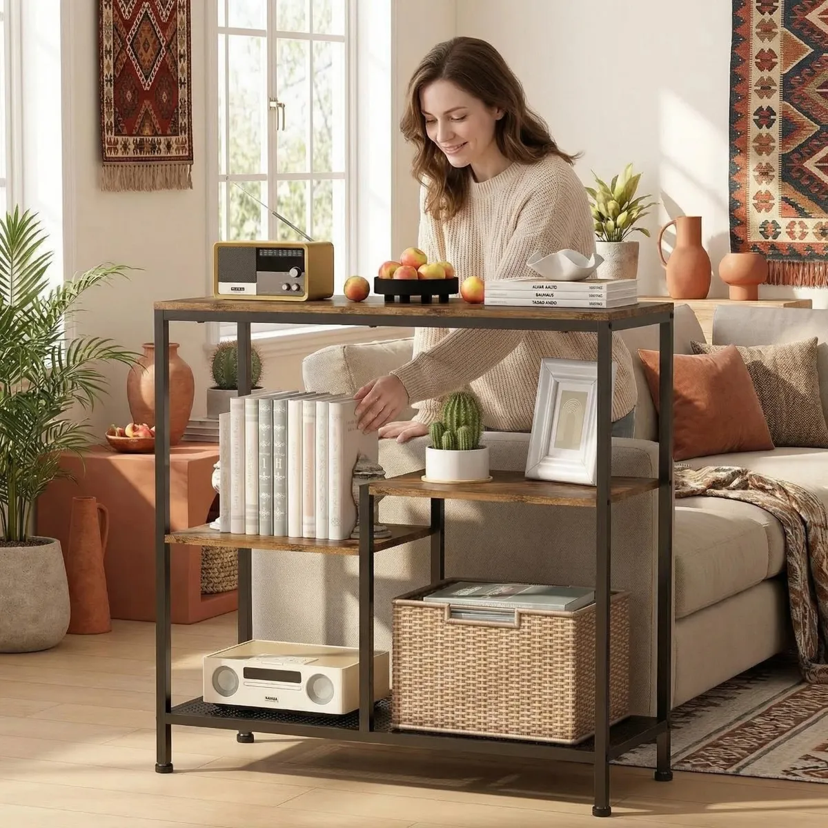 IDEEHOUSE - Librero Estante Organizador Repisa Multiuso Living Marrón