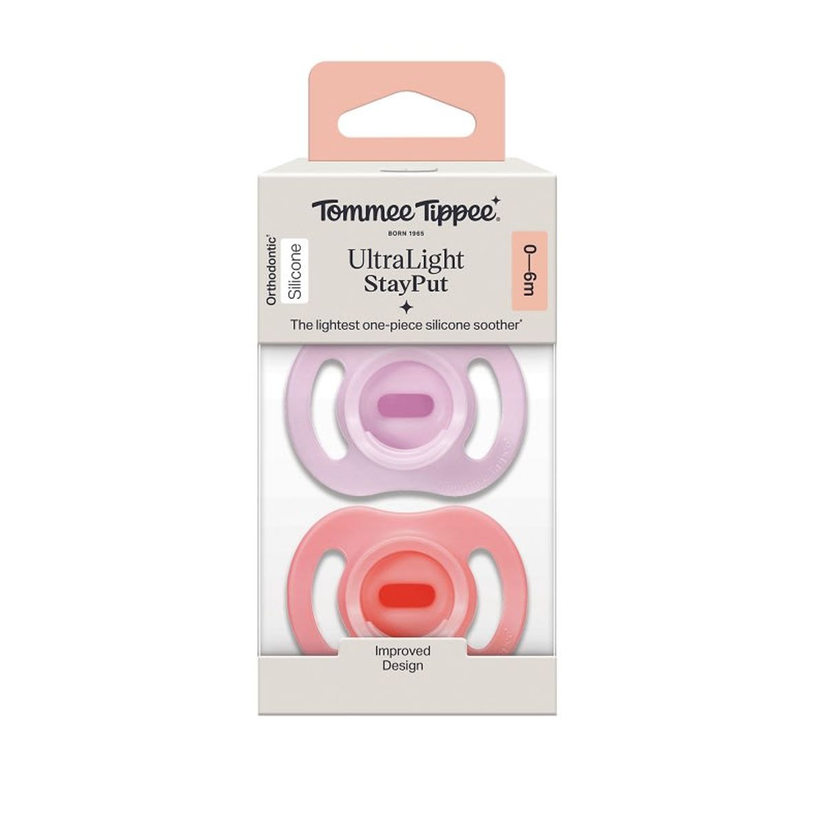 TOMMEE TIPPEE - CHUPETE DE SILICONA ULTRA LIGERO STAYPUT 2 UNIDADES 0-6 MESES LILA-ROSADO