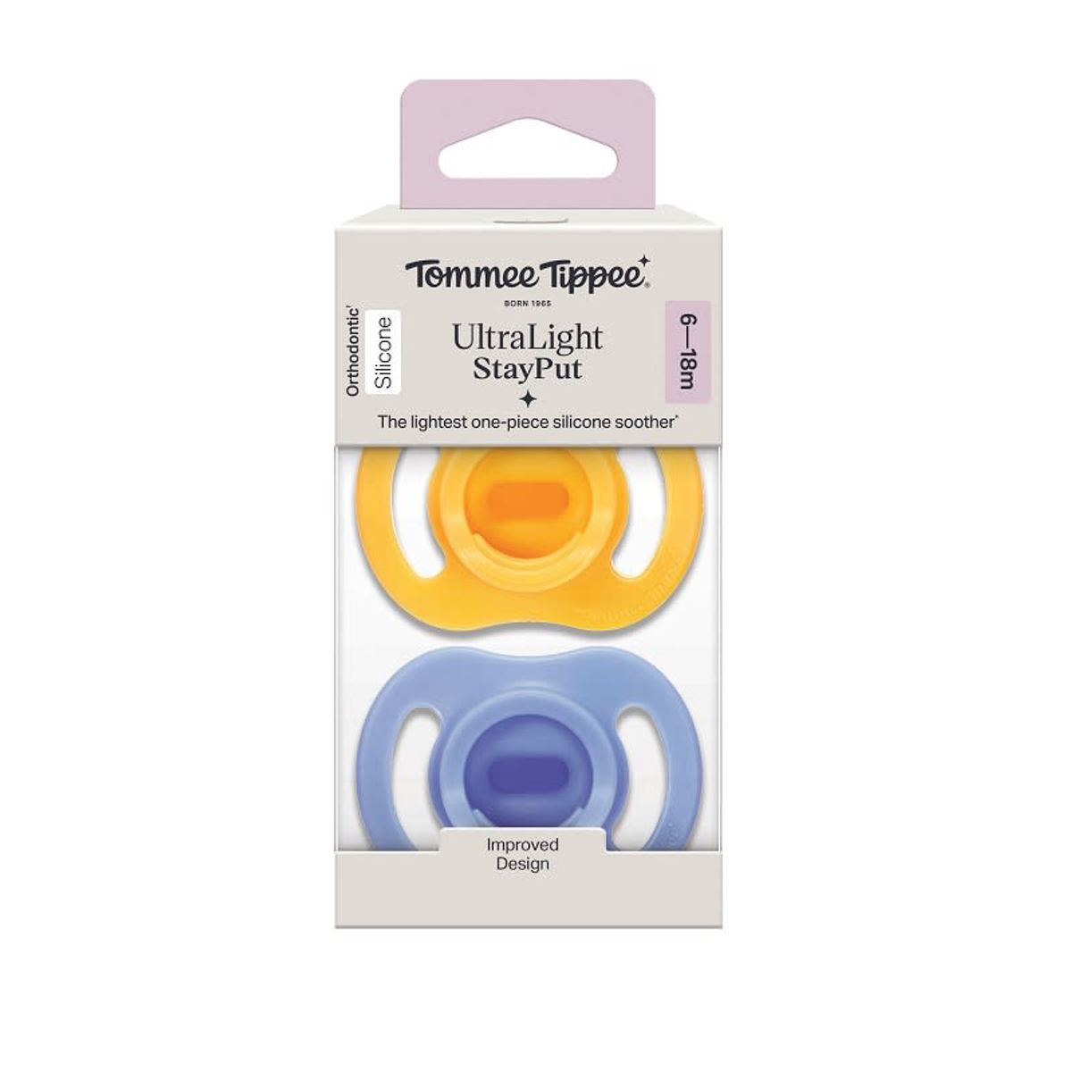 TOMMEE TIPPEE - CHUPETE DE SILICONA ULTRA LIGERO STAYPUT 2 UNIDADES 6-18 MESES AMARILLO-AZUL