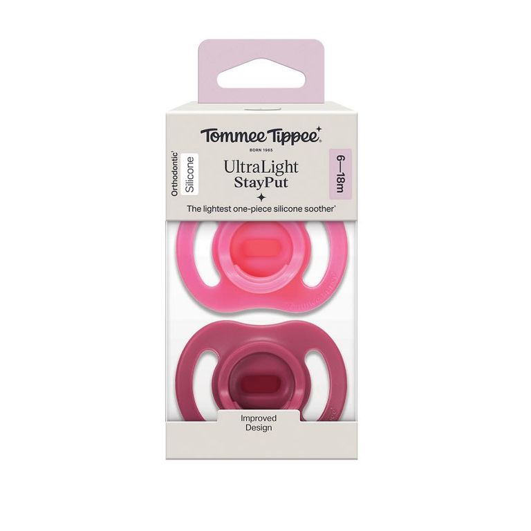 Chupete de silicona 1 pieza ligero 6-18 meses 2 unidades Ultralight Stayput rosado