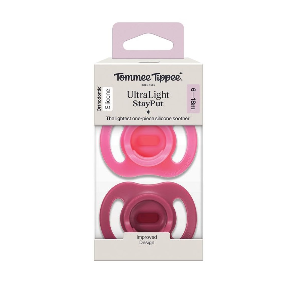 TOMMEE TIPPEE - CHUPETE DE SILICONA ULTRA LIGERO STAYPUT 2 UNIDADES 6-18 MESES ROSADO