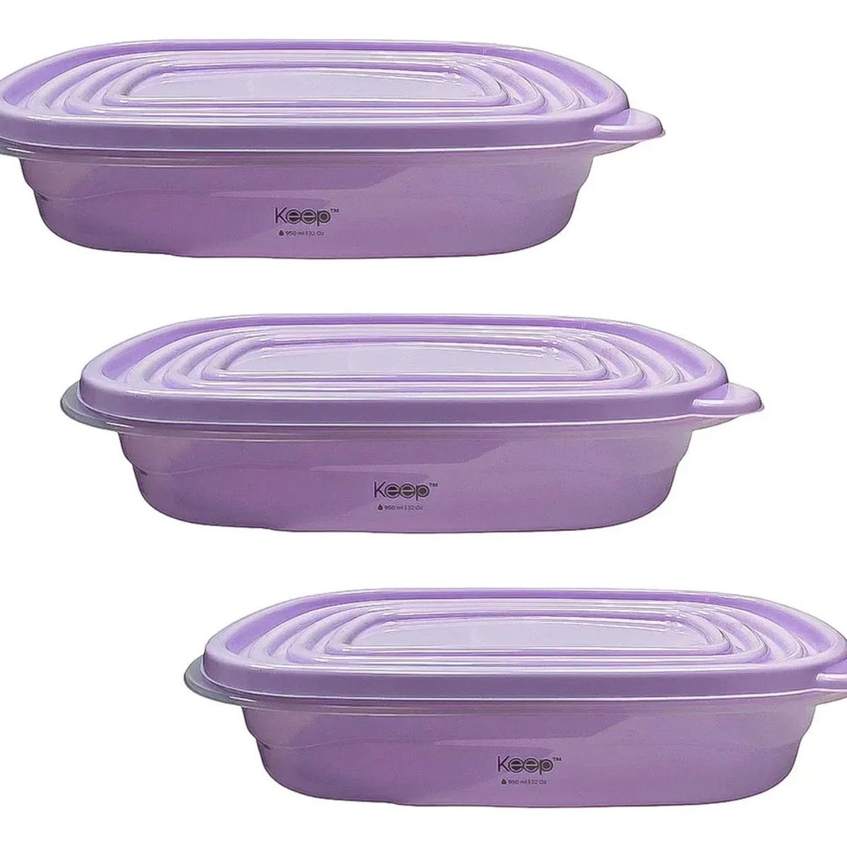 KEEP - Taper Keep Tupper Plastico Contenedor De Alimentos 950 Ml Lila Set 3 Contenedores Keep