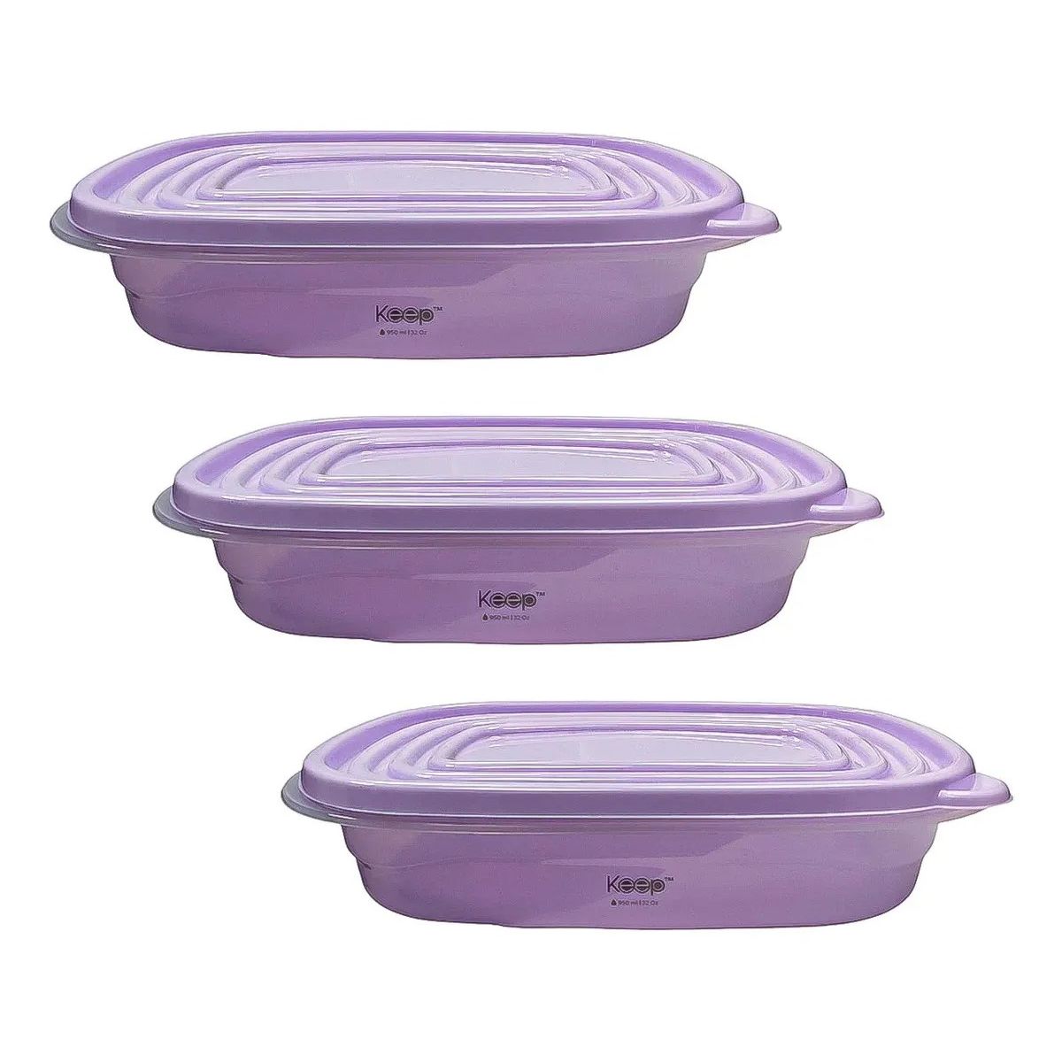 KEEP - Taper Keep Tupper Plastico Contenedor De Alimentos 950 Ml Lila Set 3 Contenedores Keep