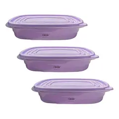 KEEP - Taper Tupper Plastico Contenedor De Alimentos 950 Ml Lila Set 3 Contenedores