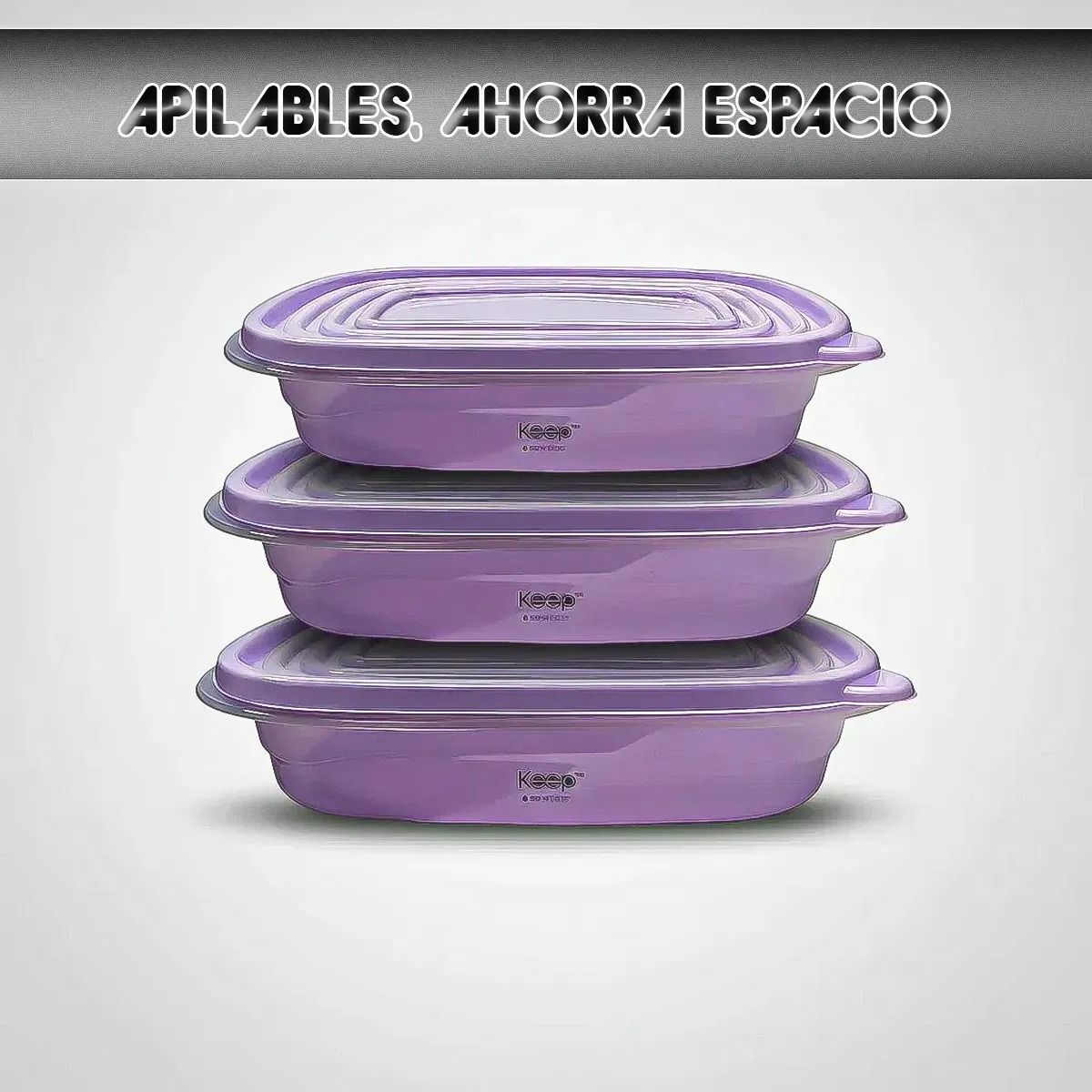 KEEP - Taper Keep Tupper Plastico Contenedor De Alimentos 950 Ml Lila Set 3 Contenedores Keep