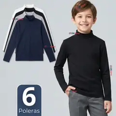 UTILISIMO - Pack 6 Poleras Camisetas Polar Primera Capa Beatle Manga Larga Colores Surtido Niño