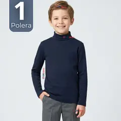 UTILISIMO - Polera Camiseta Polar Azul Oscuro Primera Capa Beatle Manga Larga Niño