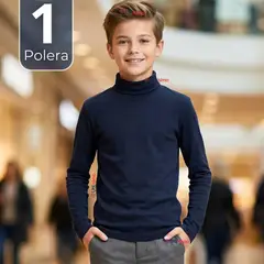 UTILISIMO - Polera Camiseta Polar Azul Oscuro Primera Capa Beatle Manga Larga Niño