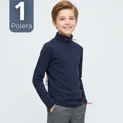 UTILISIMO - Polera Camiseta Polar Azul Oscuro Primera Capa Beatle Manga Larga Niño