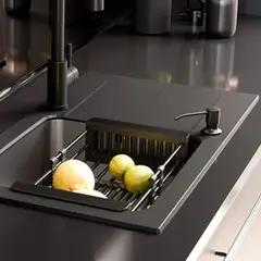 GENERICO - Secaplatos Extensible Acero Inoxidable Para Lavaplatos Color Negro - Ajustable y Multiuso