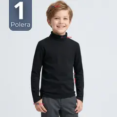 UTILISIMO - Polera Camiseta Polar Negra Primera Capa Beatle Manga Larga Niño