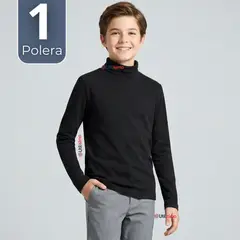 UTILISIMO - Polera Camiseta Polar Negra Primera Capa Beatle Manga Larga Niño