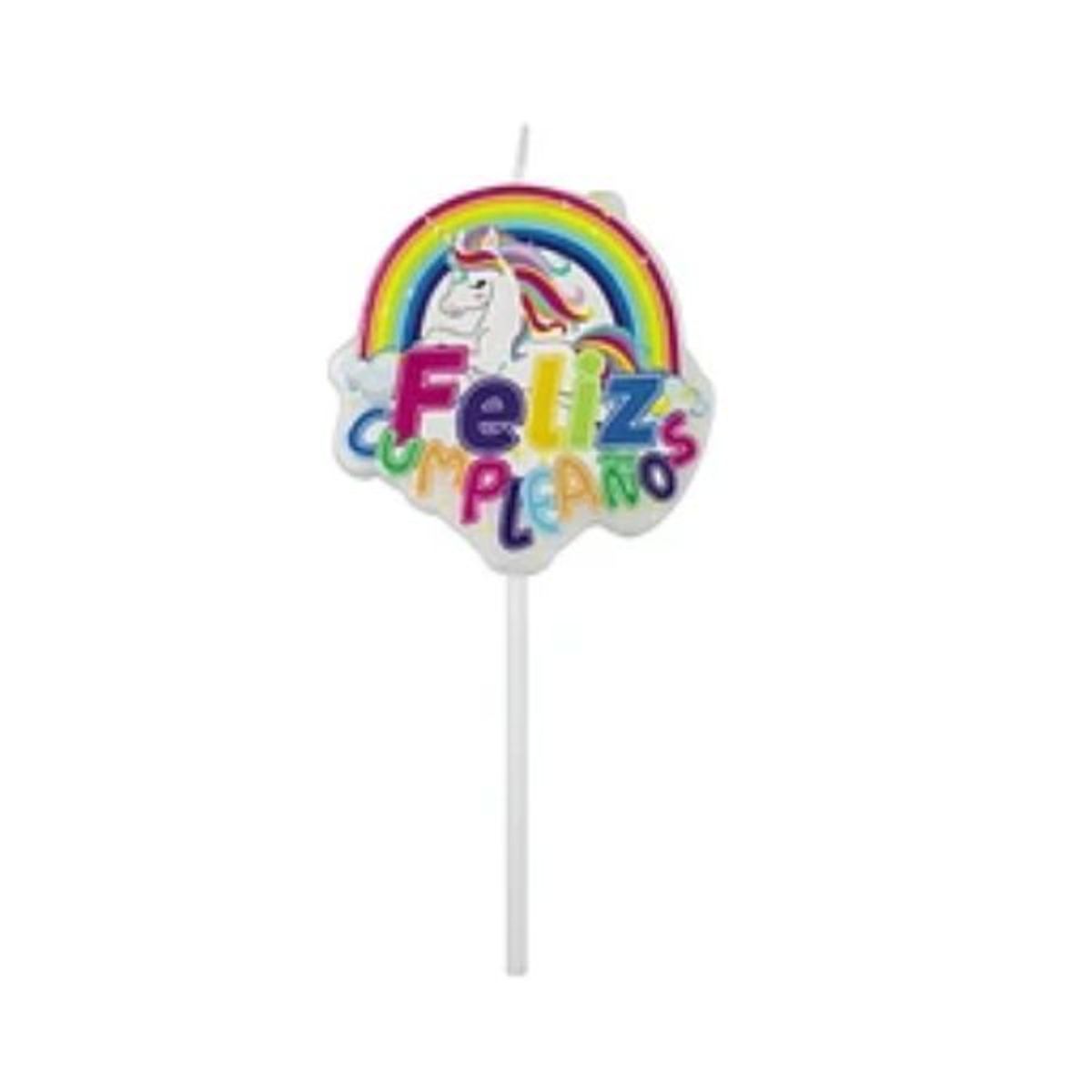 GENERICO - Velas feliz cumpleaños unicornio arcoiris 6x12cm