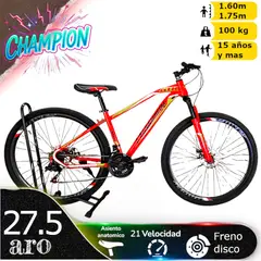 CHAMPION - Bicicleta Aro 27.5 21 veloc y Freno Disco ROJO