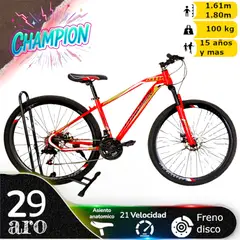 CHAMPION - Bicicleta Aro 29 21 veloc y Freno Disco ROJO