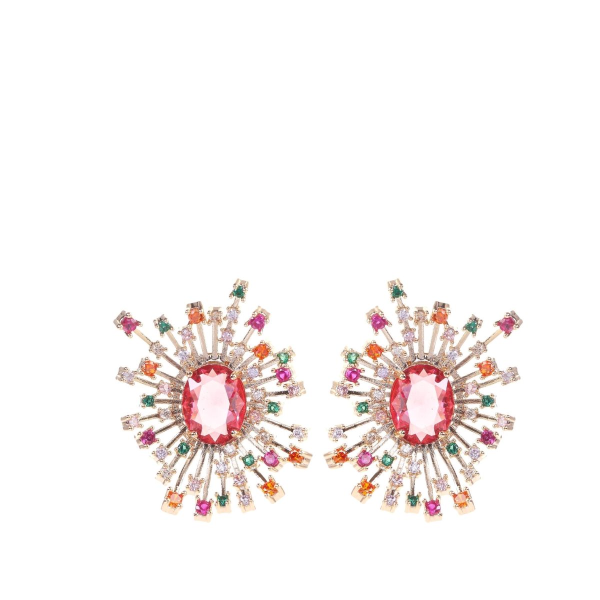 VANE COLLECTION - Aros para mujer fino pegados destello en circones multicolor y tonor rojos con baño de oro