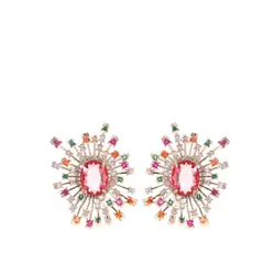 VANE COLLECTION - Aros para mujer fino pegados destello en circones multicolor y tonor rojos con baño de oro