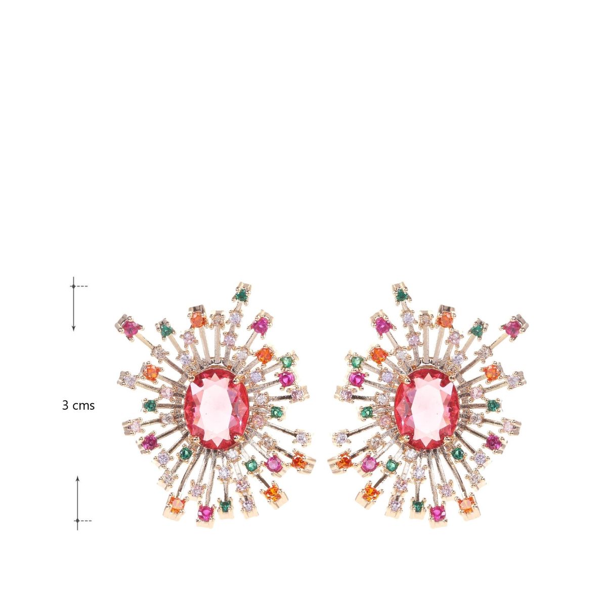 VANE COLLECTION - Aros para mujer fino pegados destello en circones multicolor y tonor rojos con baño de oro