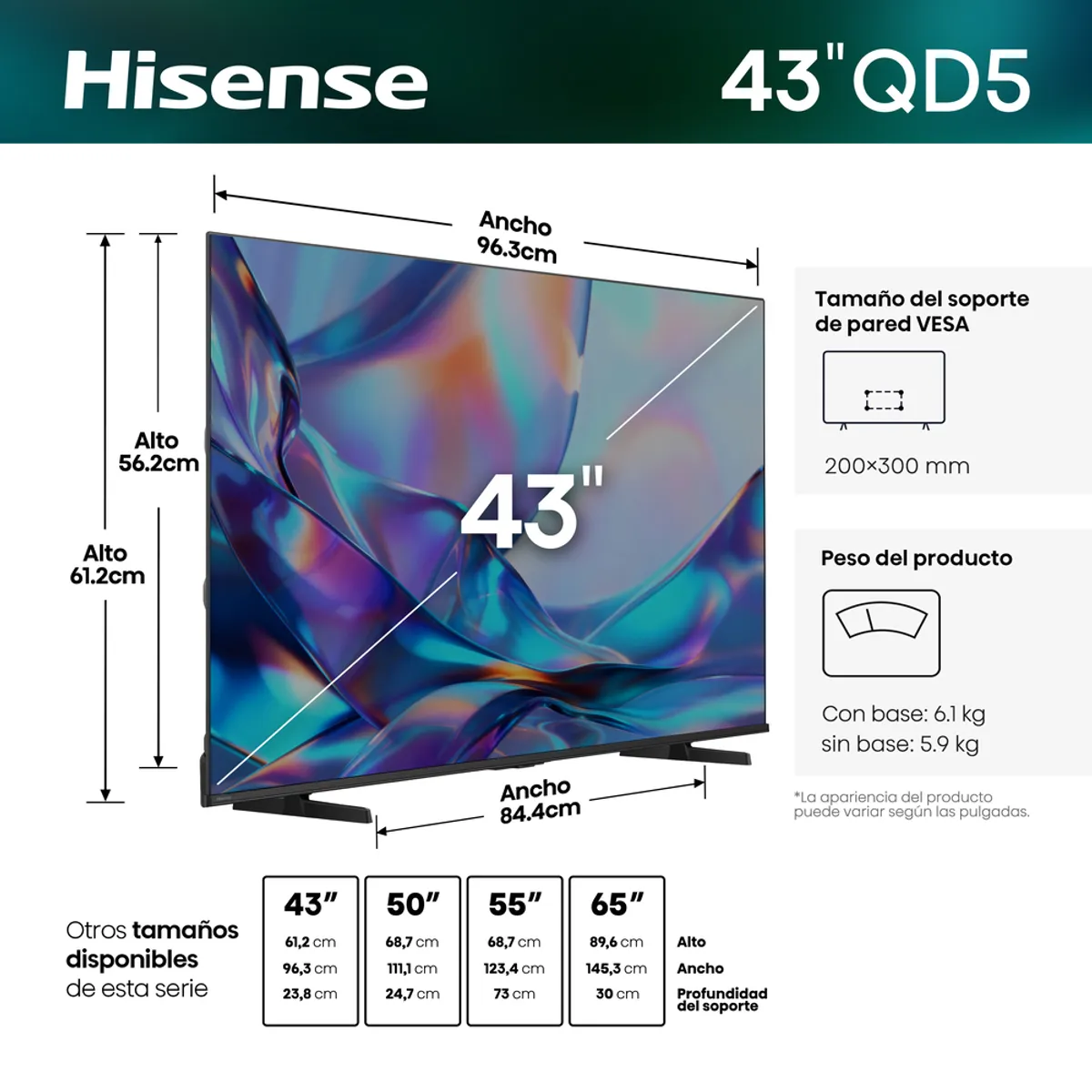 HISENSE - SMART TV 43 QLED 4K UHD 43QD5SV