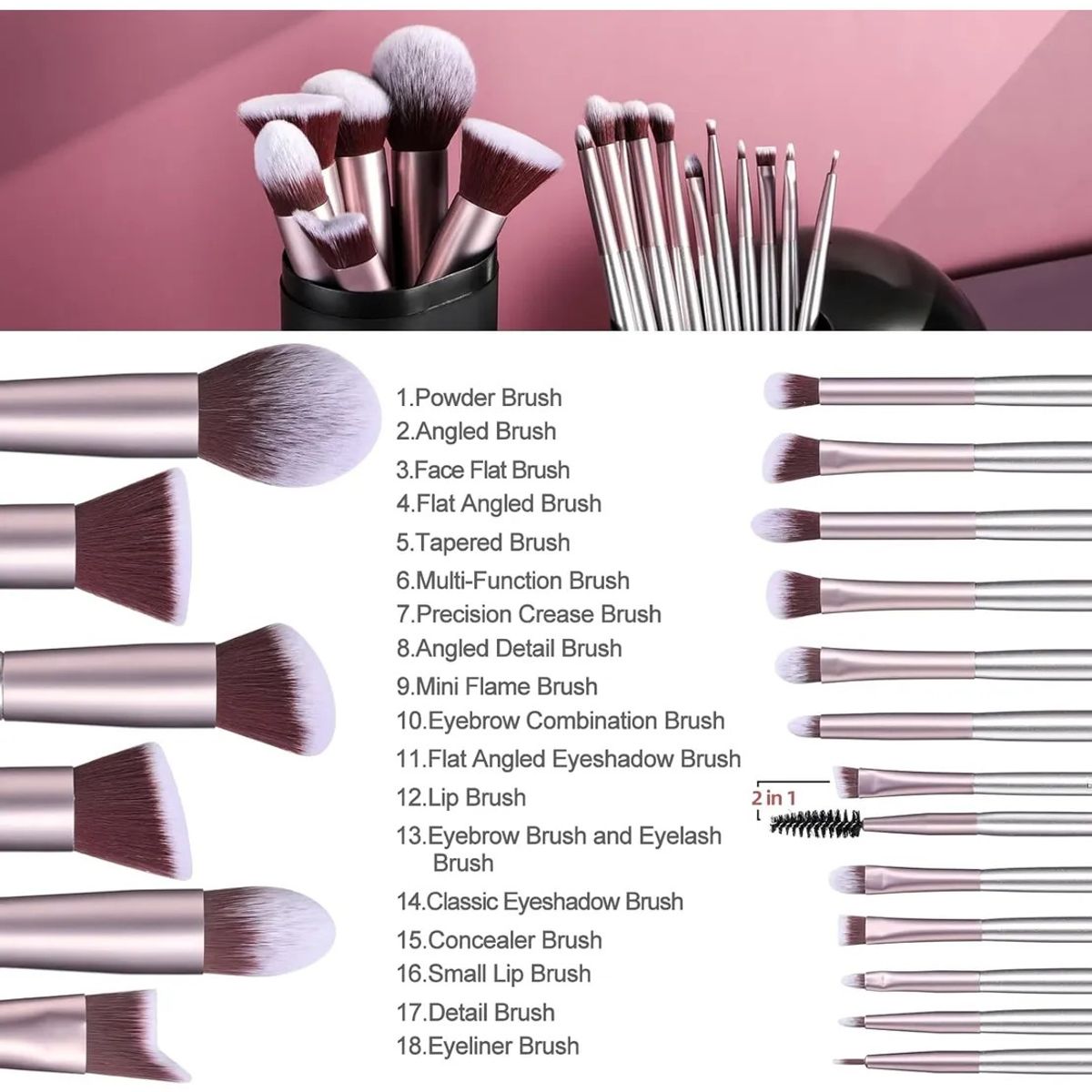 GENERICO - Set 18 Brochas De Maquillaje Profesionales Alta Calidad BELUG