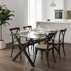 PANDALINO - Comedor Mesa Xinia Negro 130x80 cm + 4 Sillas Crossback Madera Negra