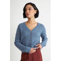 Cárdigan Tejido Calado Cuello V Celeste