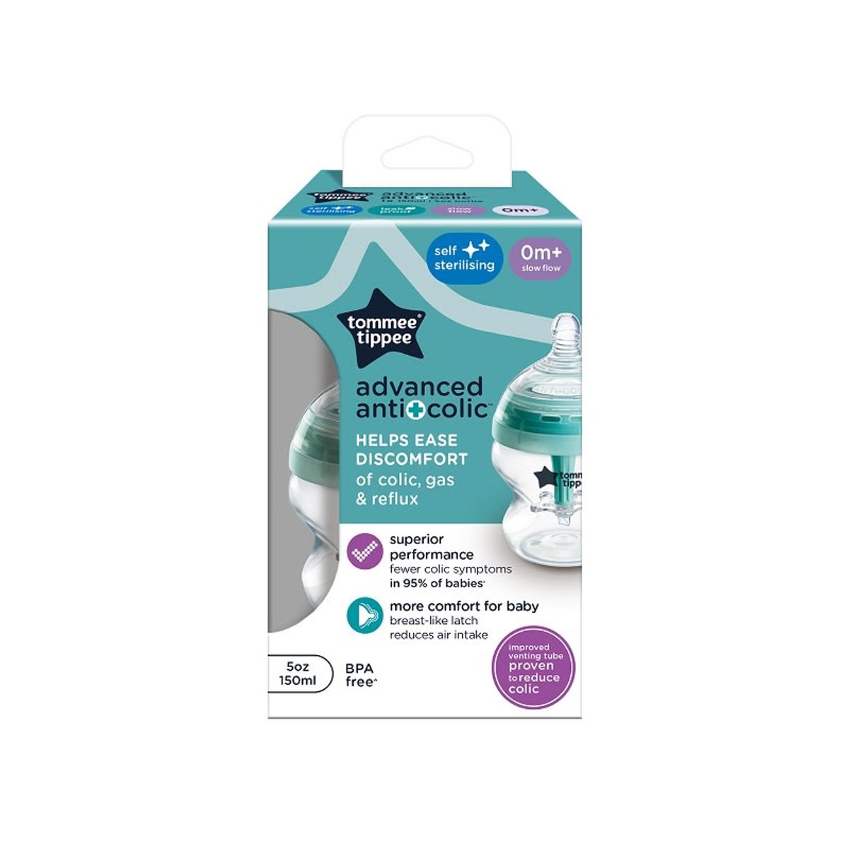TOMMEE TIPPEE - MAMADERA FLUJO EXTRA LENTO 150ML ADVANCE ANTICOLIC 0 MESES+
