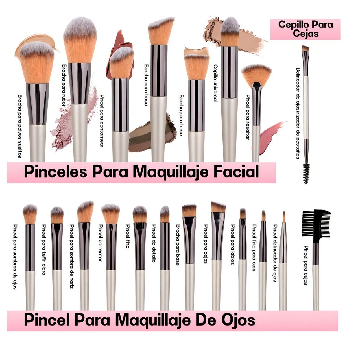 GENERICO - Juego De Brochas De Maquillaje Profesional 33pcs Color Plateado BELUG