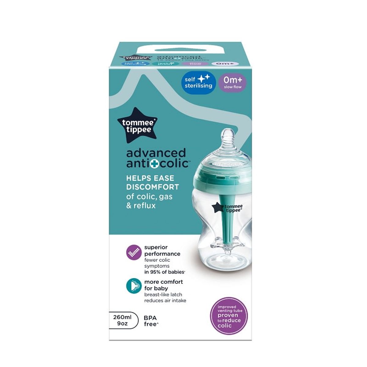 TOMMEE TIPPEE - MAMADERA FLUJO LENTO 260ML ADVANCE ANTICOLIC 0 MESES+