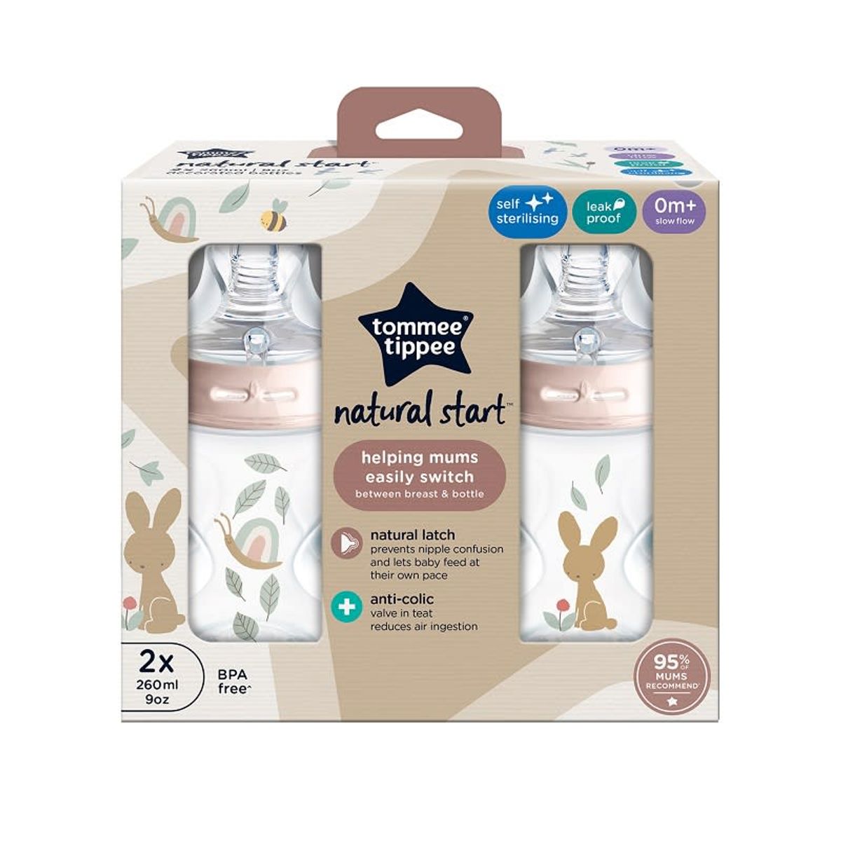 TOMMEE TIPPEE - Pack 2 Mamaderas Natural Start 260ml