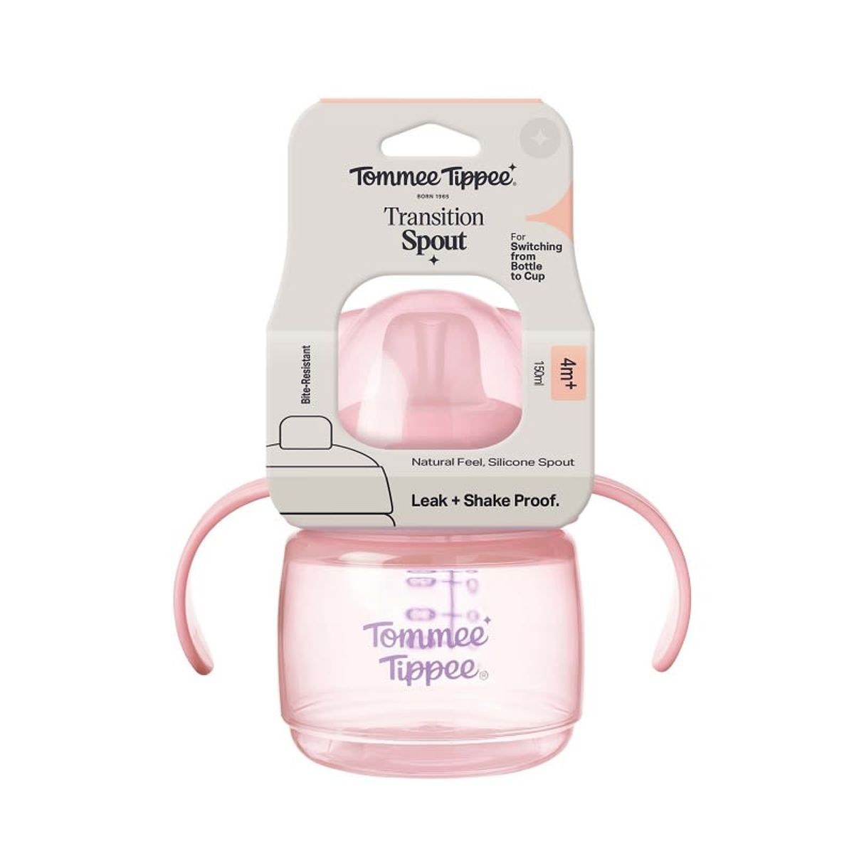 TOMMEE TIPPEE - VASO DE APRENDIZAJE CON ASAS 150ML TRANSITION SPOUT 4 MESES+ ROSADO