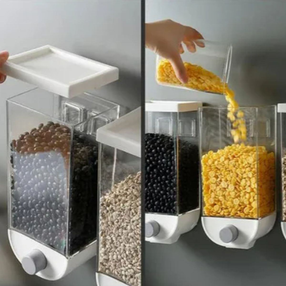 GENERICO - DISPENSADOR DE PARED PARA CEREAL Y GRANOS 1L PLASTICO TRANSPARENTE