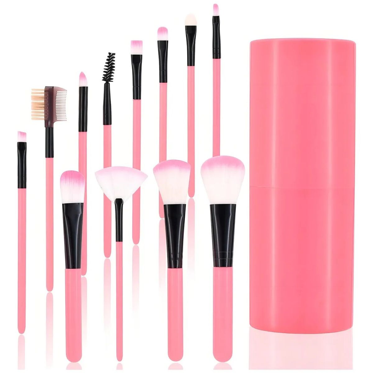 GENERICO - Set 12 Brochas Maquillaje Profesional Cepillos Color Rosa BELUG