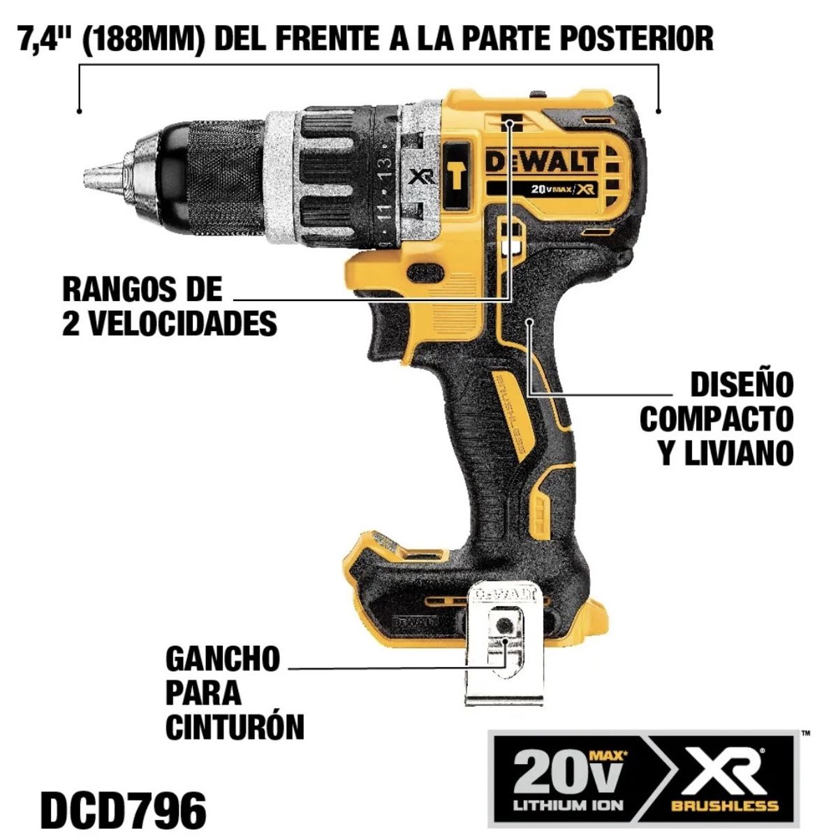 DEWALT - Taladro Percutor Atornillador Inalámbrico De 13mm Dewalt Dcd796p1