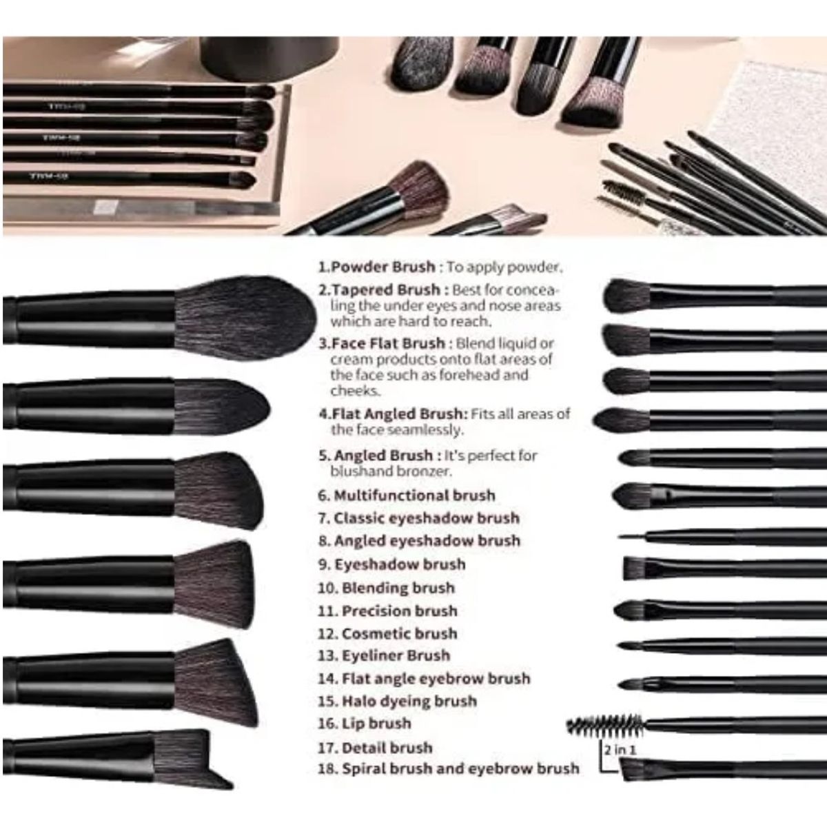 GENERICO - Set 18 Brochas De Maquillaje Profesionales Alta Calidad BELUG