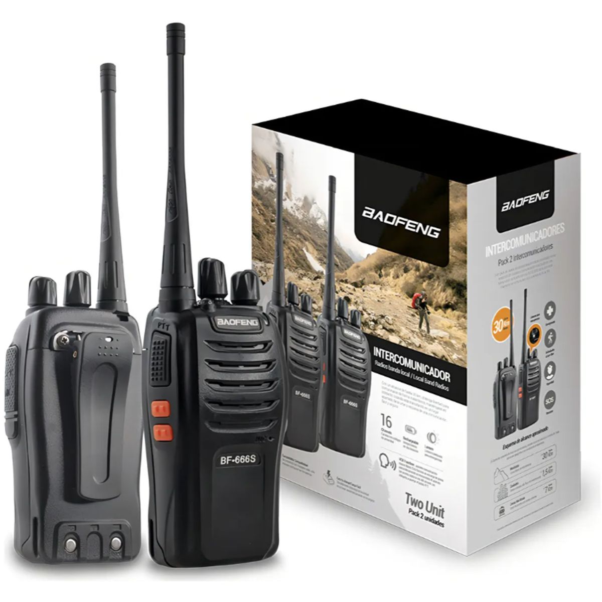 BAOFENG - Pack X2 Radio Transmisor Baofeng 6km Can Sos Negro