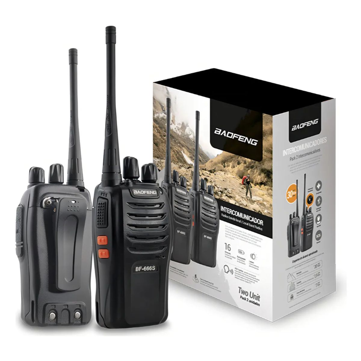 BAOFENG - Pack X2 Radio Transmisor Baofeng 6km Can Sos Negro